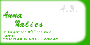 anna malics business card